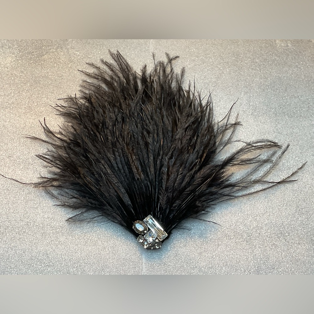 Large feather & rhinestone magnetic brooch. EUC